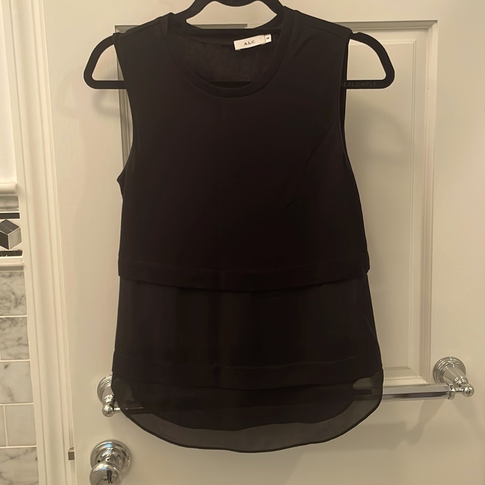 XS A.L.C. Mixed media black round neck sleeveless blouse